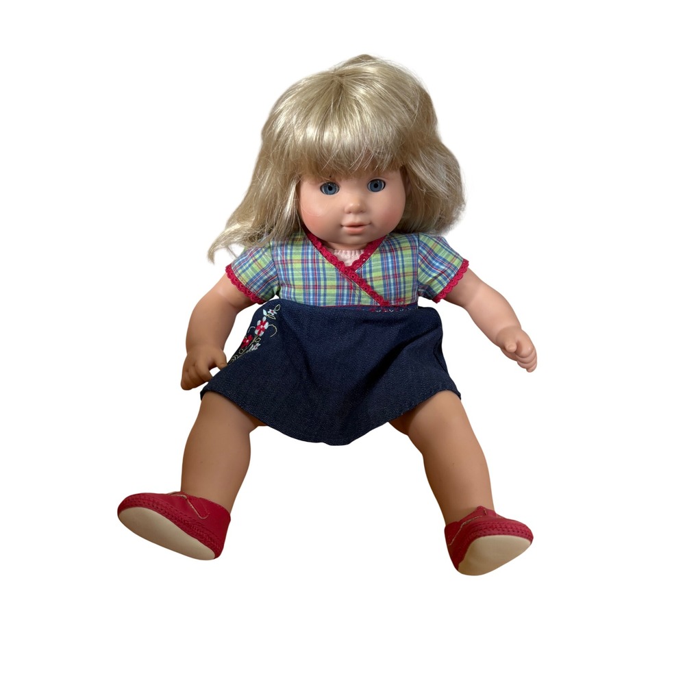 American Girl Bitty Twin Doll Blonde Hair Blue Eyes Plaid Floral Peasant Dress